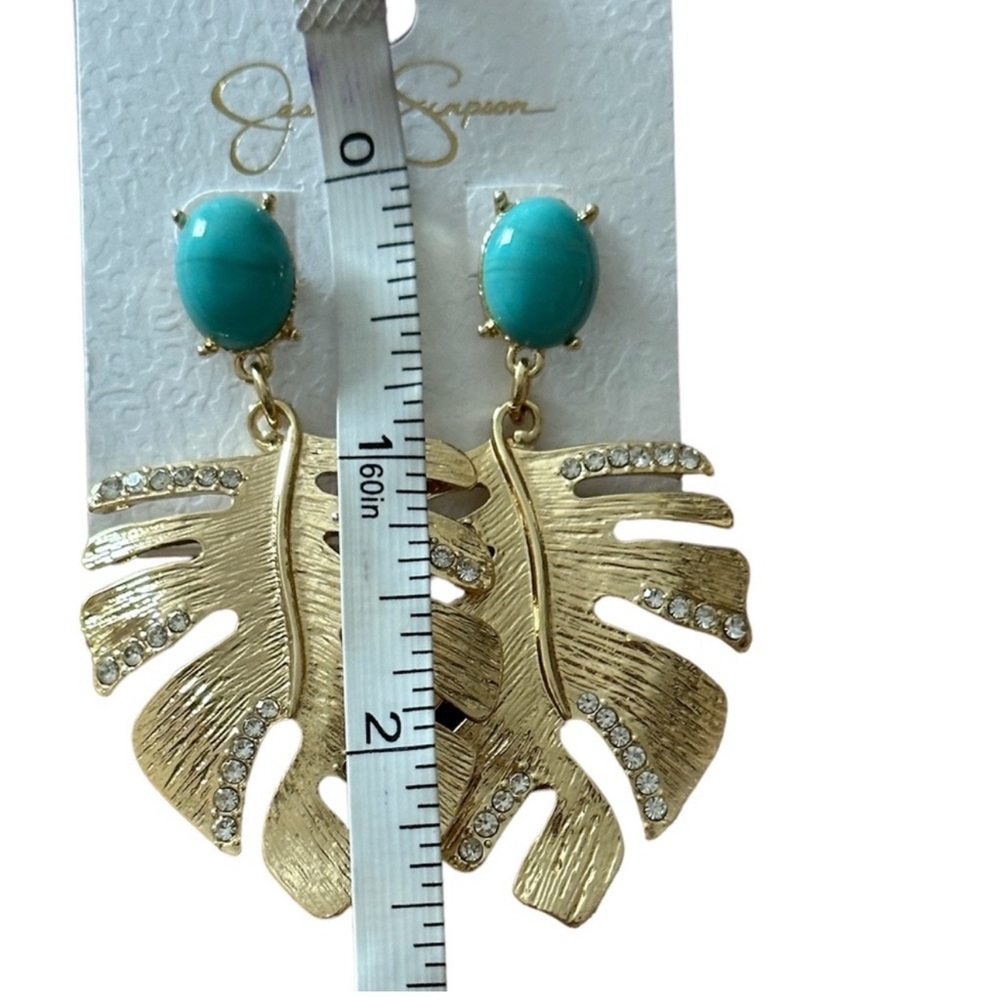 Jessica Simpson Gold and Turquoise Leaf Earrings - Picture 3 of 4